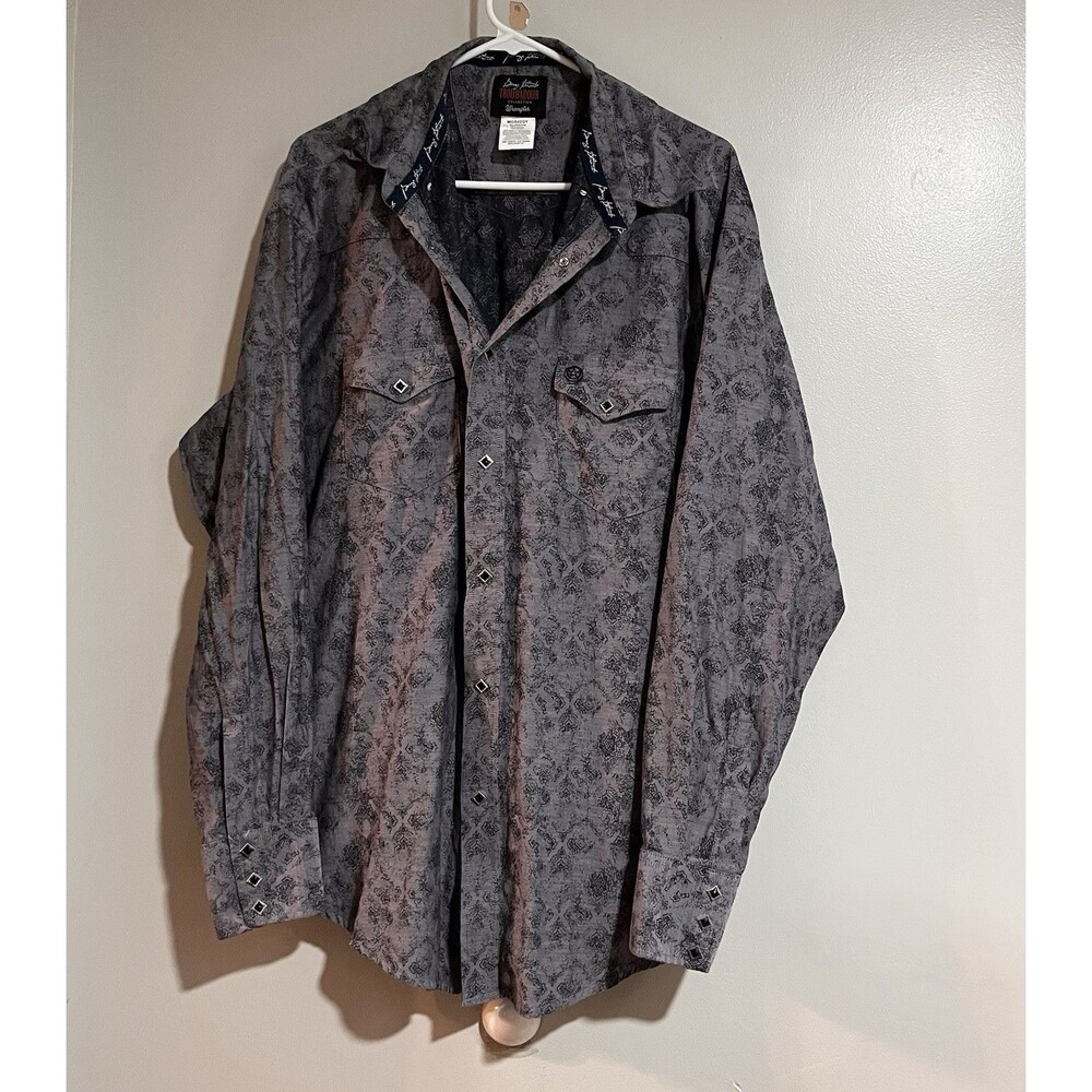 George Straight Troubadour Shirt Mens XL Western Snap Up Gray Long Sleeve